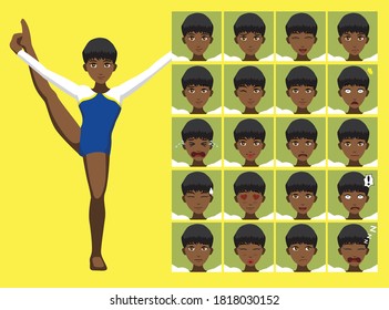 Manga Style Sport Gymnastic Player Woman Cartoon Character Emotions
