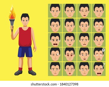 Manga Style Sport Torchbearer Cartoon Character Emotions