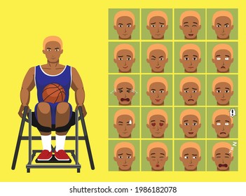 Manga Style Sport Wheelchair Basketball Cartoon Character Emotions