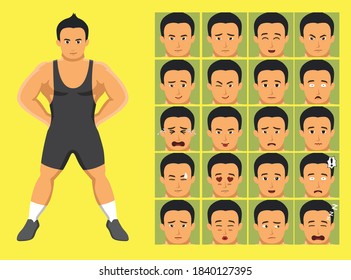 Manga Style Sport Wrestler Cartoon Character Emotions