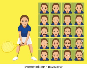 Manga Style Tennis Player Woman Cartoon Character Emotions