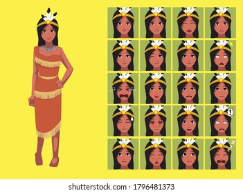Manga Style Traditional Costume Native American Woman Costume Cartoon Character Emotions