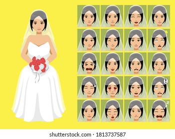 Manga Style Wedding Costume Bride Woman Cartoon Character Emotions