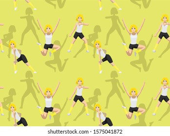 Manga Style Yellow Bob Hair Woman Cartoon Zumba Dance Vector Seamless Background Wallpaper Set 2-01