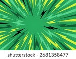 Manga thunder background forms anime comic line burst with radial perspective on green pop art texture. Manga thunder bg vector suits lightning effect, speed action frame, or abstract cartoon design.