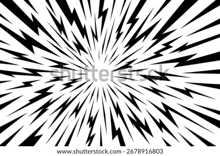 Manga thunder background forms anime comic line stars and bolt rays in a radial burst. Manga thunder bg vector template is used for motion shock overlay, hero action frame, or abstract power effect.
