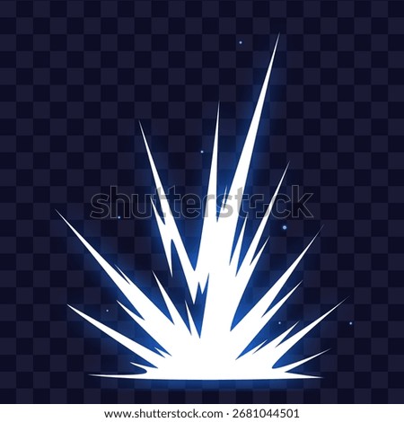 Manga thunder effect background displays cartoon spark explosion with bright energy burst. Manga thunder bg vector works for comic flash strike, anime blast, electric impact or vfx.