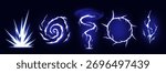 Manga thunder effect builds comic lightening bolt lightning vector art. Manga thunder crack forms circle or spiral bg. Power strike sprite for game, magic attack, digital flare or storm burst.