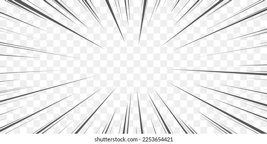 Manga transparent background. Comic motion, explosion or fast moving action overlay texture, stripe pattern or vector graphic background. Manga speed and zoom effect backdrop