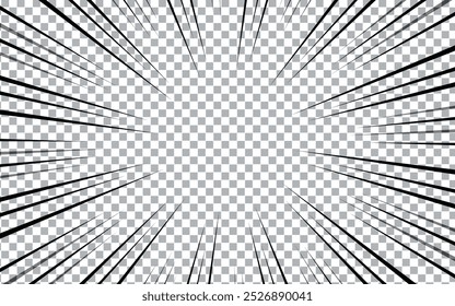 Manga transparent background, explosion action and speed effects, radial lines. Manga comic book background