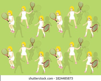 Manga Woman Forehand Slice Tennis Seamless Background-01