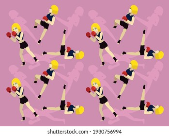 Manga Woman Kickboxing Hook Kick Seamless Background