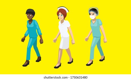 Manga Woman Nurse Various Costume Cartoon Set 4