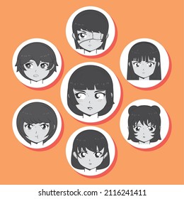 manga women icons round style