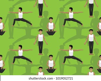 Manga Yoga Boy Mountain Pose Cartoon Seamless Wallpaper