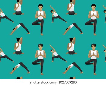 Manga Yoga Boy Tree Pose Cartoon Seamless Wallpaper
