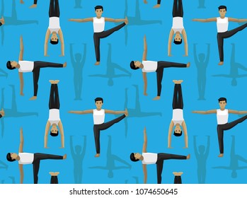 Manga Yoga Man Handstand Pose Background Seamless Wallpaper