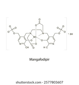 Mangafodipir flat skeletal molecular structure Contrast media treatment. Vector illustration scientific diagram.