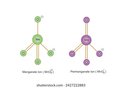 
Manganat ist ein grünes, oxidierendes Mittel. Permanganat ist lila, starkes Oxidationsmittel, das in Redoxreaktionen, Desinfektion verwendet wird.