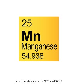 Manganese chemical element of Mendeleev Periodic Table on yellow background. Colorful vector illustration - shows number, symbol, name and atomic weight. 