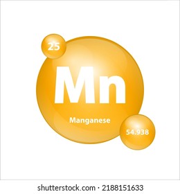 Manganese (Mn) icon structure chemical element round shape circle yellow dark. Chemical element of periodic table Sign with atomic number. Study in science for education. 3D Illustration vector. 