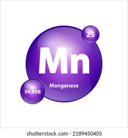 Manganese (Mn) icon structure  chemical element round shape circle purple. 3D Illustration vector. Chemical element of periodic table Sign with atomic number. Study in science for education. 