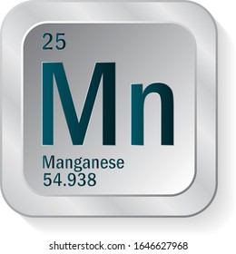 Icono de elemento de tabla periódica Manganese o Mn en la ilustración vectorial de botón metálico plata.