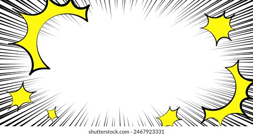 Manga-style effect illustration of concentrated lines and shock waves.Horizontal banner, header design.