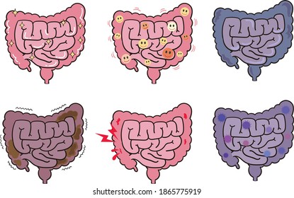 Manga-style intestinal condition set illustration