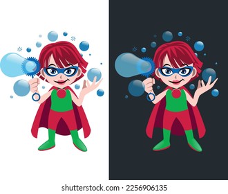 Mange style character, tiny hero, victory pose, adventure, holding in hand, with accessories, colorful and joyful