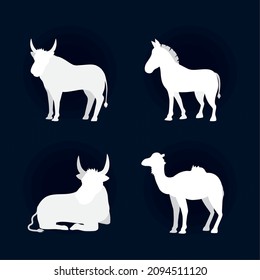 Manger Animals Icon Set Design