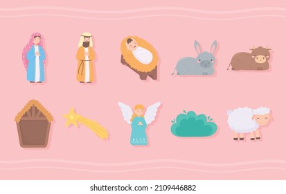 manger characters and animals icons