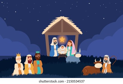 manger characters stable night cartoon