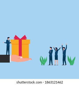 Manger give the present for his employee. Metaphor of bonus and reward.