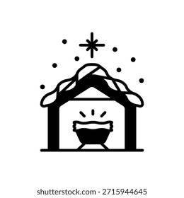 Manger Nativity Scene Fill Icon: Religious Christmas Story