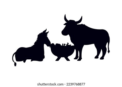 manger scene, ox and donkey with baby jesus