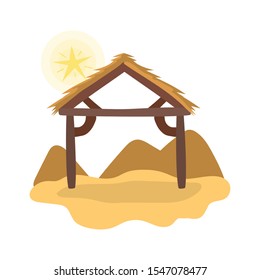 manger wooden stable with star in desert vector illustration design