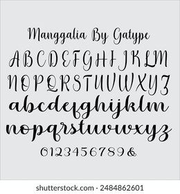 Manggalia is a natural handwritten font, it is perfect for logos, invitations, stationery, wedding designs, social media posts, advertisements, product packaging, product design, labels, photography.