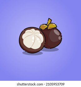 manggis or Fresh Mangosteen Isolated on very peri color Background, flat vector design illustration