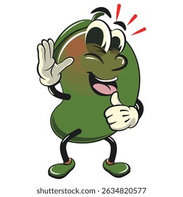 manggo retro vektor ilustração mascote personagem onda mão e dar um polegares para cima sinal, trabalho de mão desenhada