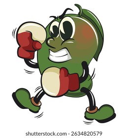 manggo retro vektor illustration mascot character practicing boxing wearing boxing glove, work of hand drawn