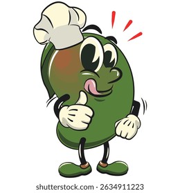 manggo retro vektor illustration mascot character as chef give thumbs up, work of hand drawn