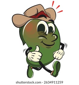 manggo retro vektor illustration mascot character wearing a cowboy hat while giving a thumbs up sign, work of hand drawn
