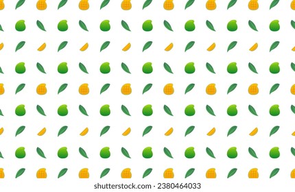 Manggo whole, leaf and slice seamless pattern.Beautiful vector seamless pattern with whole Manggo, leaves and Manggo pieces. Doodles. Suitable for wallpaper,  surface textures, textile.Pumpkin whol