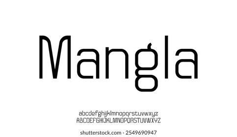 Mangla, fuente de tecnología digital abstracta moderna. Logo fuente creativa, tipo, tecnología, película, digital, música, película. Fuente e ilustración en formato Vector.
