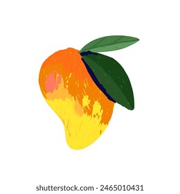 Mango. Abstract exotic tropical fresh fruit, whole with green leaves. Healthy dessert organic juice. Botanical element. Vector cartoon minimalistic isolated hand drawn illustration