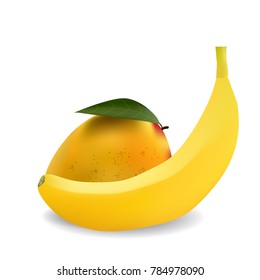 Mango and banana. Fruit. Vegetarianism. Vector illustration
