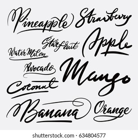 Mango and banana hand written typography. Good use for logotype, symbol, cover label, product, brand, poster title or any graphic design you want. Easy to use or change color 