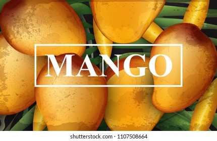 Fondo del cartel de mango. Bunch de frutas dulces frescas Ilustraciones detalladas en 3d