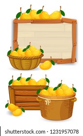 Mango in the basket on wooden board illustration